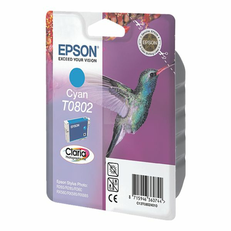 Original Epson Tintenpatrone T0802 cyan